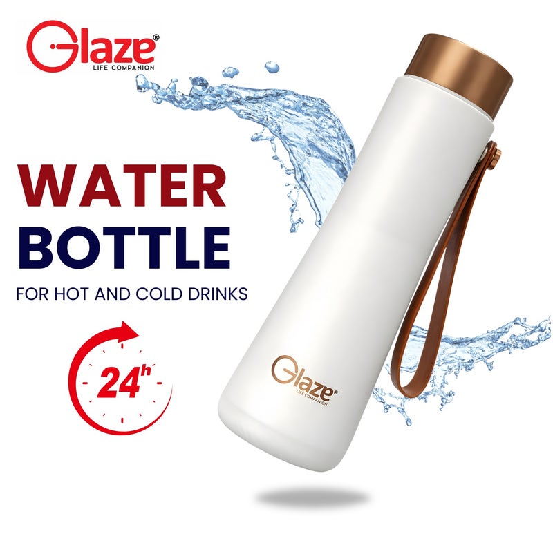 جليز زجاجة ماء مصنوعة من الفولاذ المقاوم للصدأ 304، معزولة بتفريغ الهواء، مانعة للتسرب، سعة 400 مل، لون أبيض - Image 2